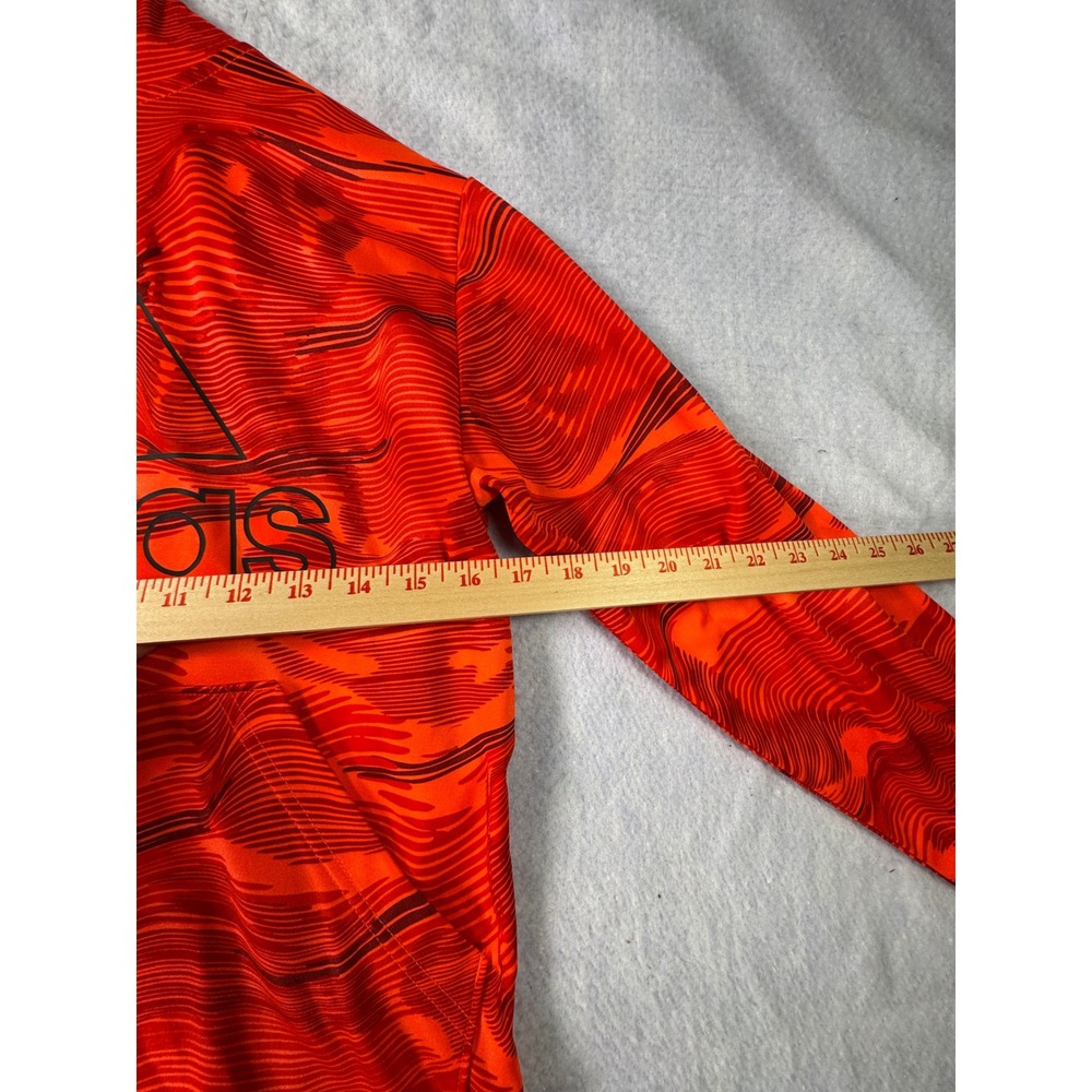 Adidas Boys Orange Red Wave Print Fleece Hoodie Sweatshirt L 14/16 Logo Pocket - Picture 5 of 5